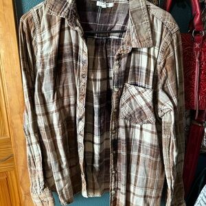 Brown Plaid Button-Up Shirt